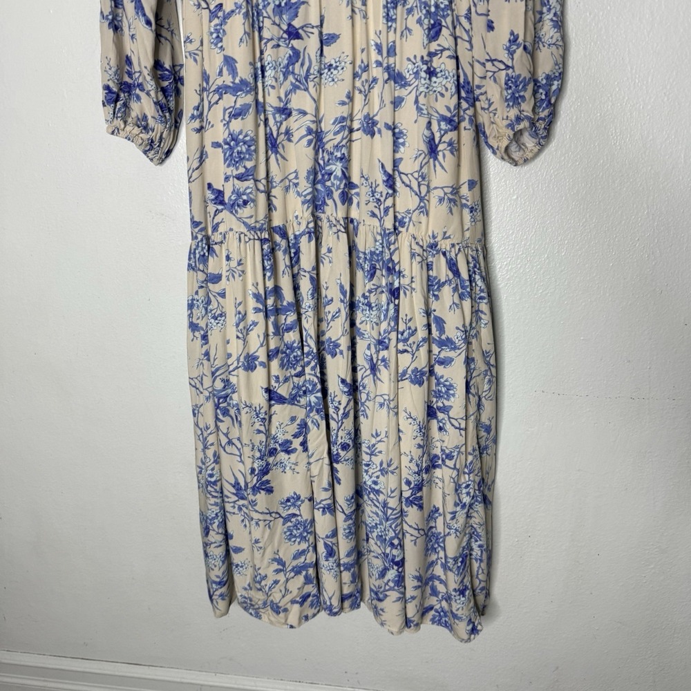 Few Moda Lined V-neck Long Sleeve Blue White Floral Maxi Dress Women's Small - Picture 3 of 14